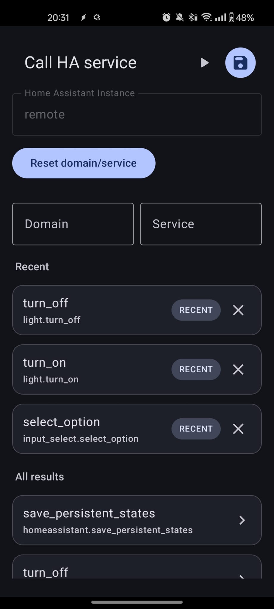 Service and domain picker