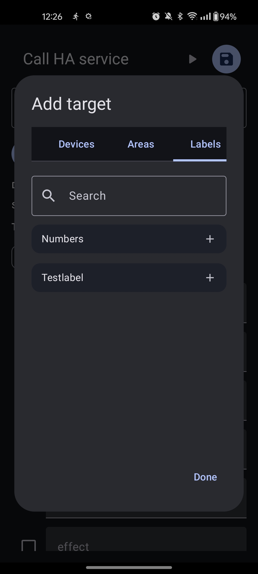 Entity picker with area and label filters
