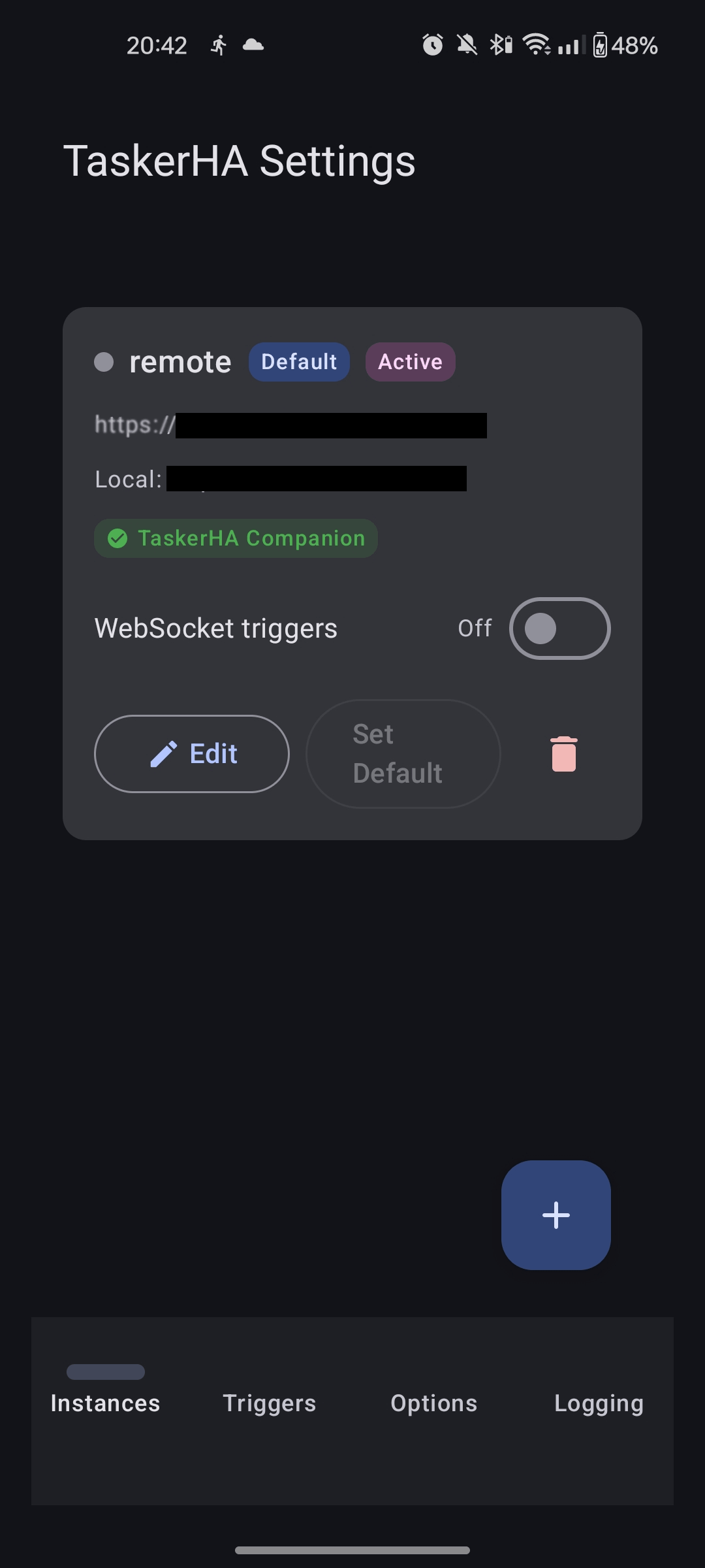 TaskerHA instances main screen