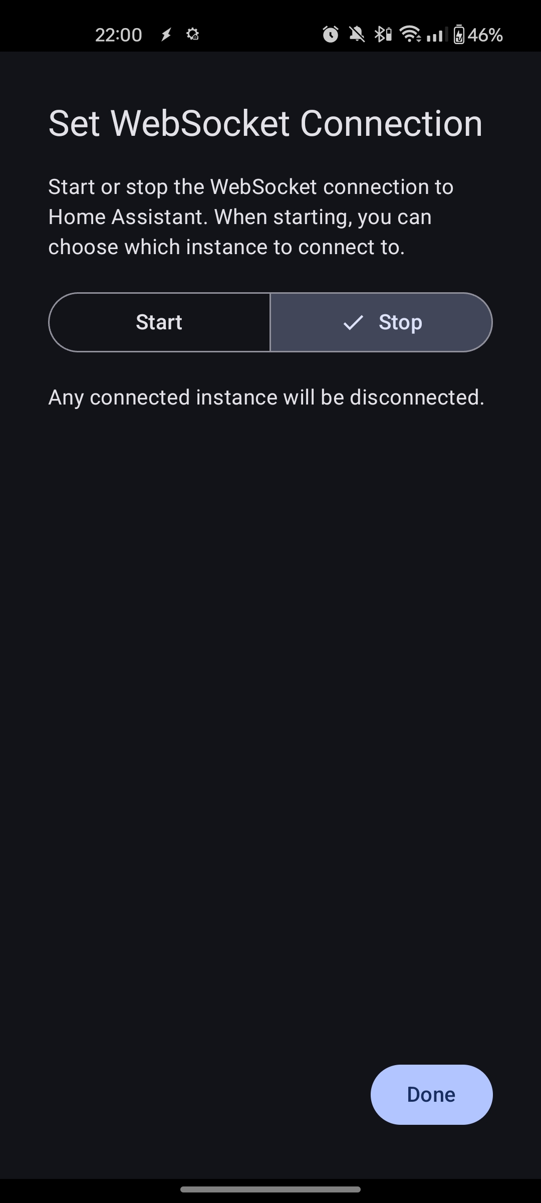 Set WebSocket Connection — Stop mode