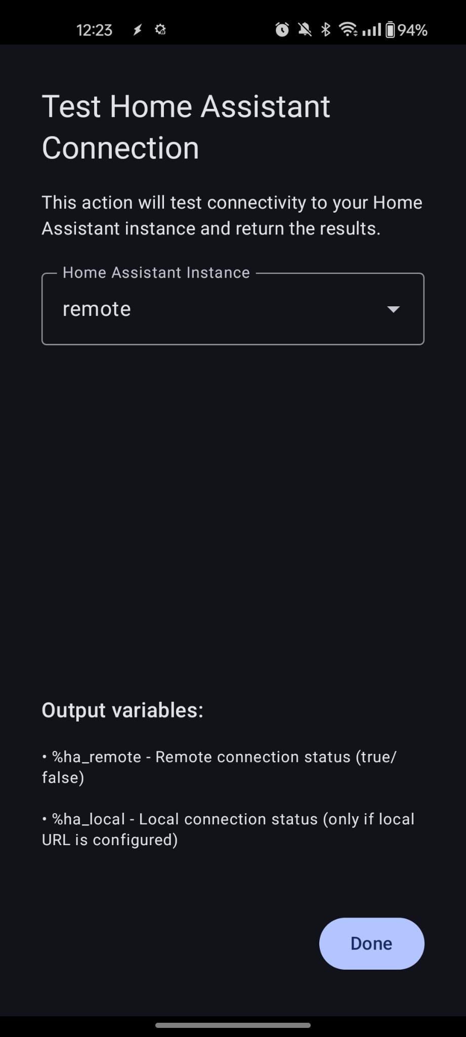 Test Connection action with instance selector